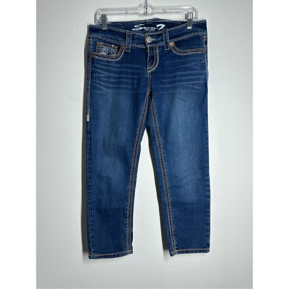 Seven 7 Jeans Womens Size 28 Embroidered Pockets Cropped Whiskered Stretch Denim